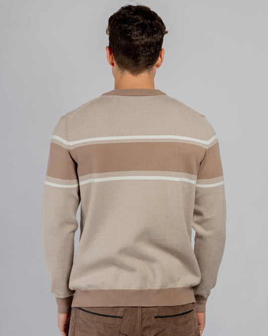 Beige striped crewneck pullover