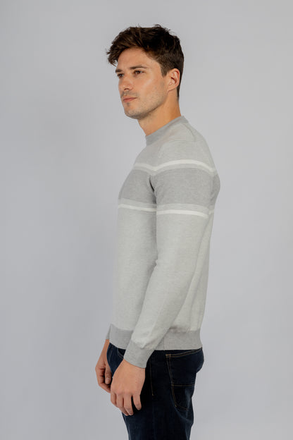 Light grey striped crewneck pullover