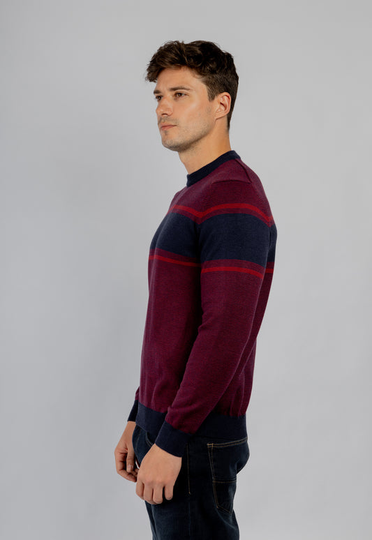 Burgundy striped crewneck pullover