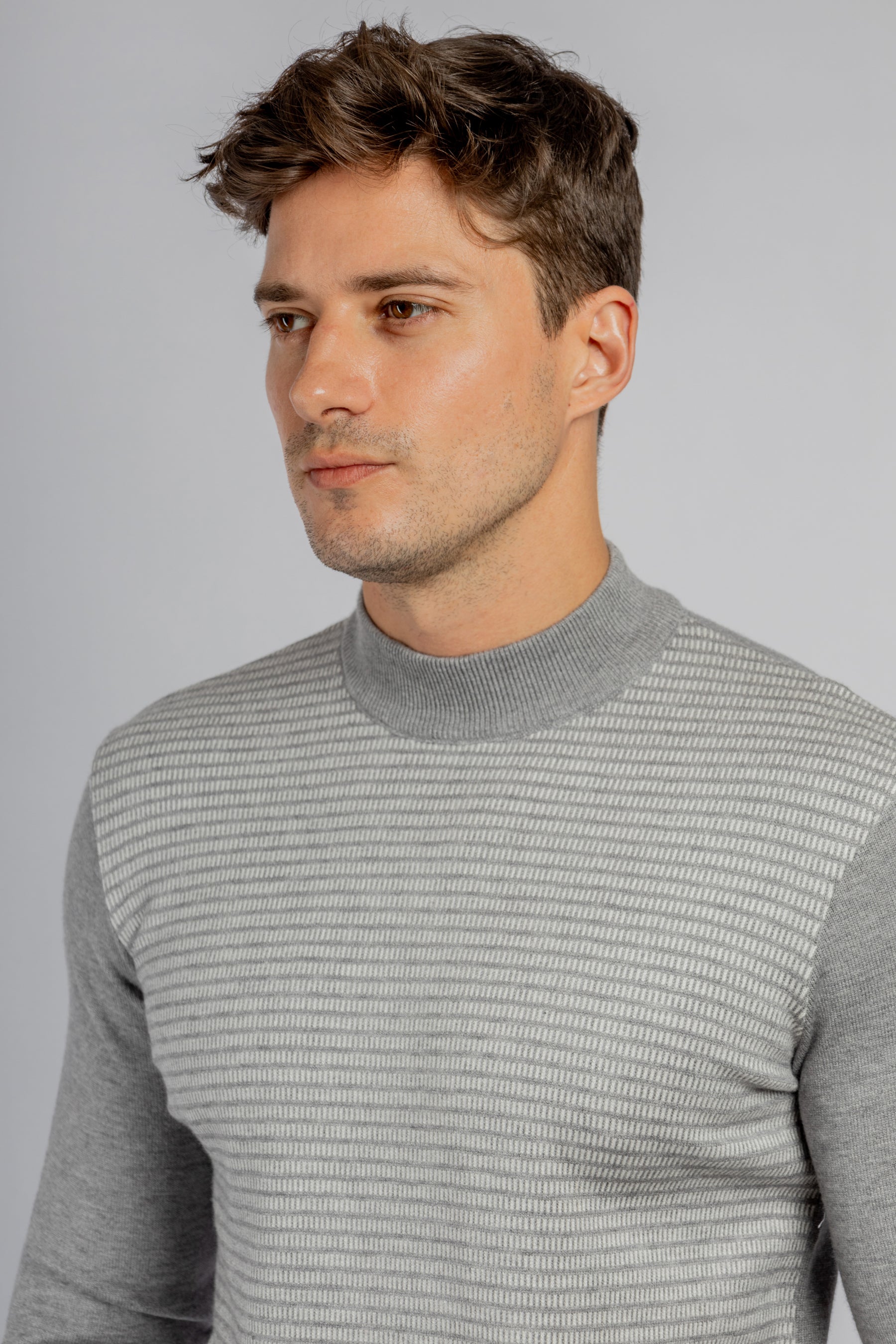 Grey Jacquard Half Collar Pullover