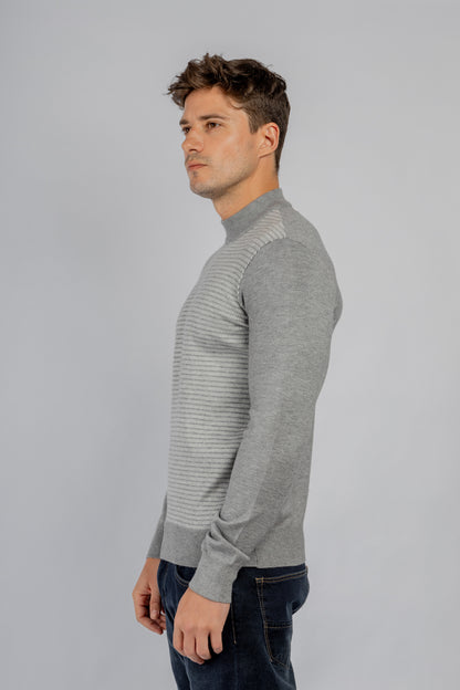 Grey Jacquard Half Collar Pullover