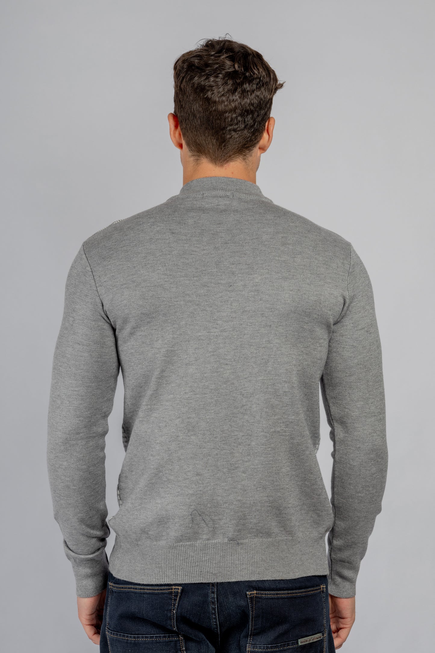 Grey Jacquard Half Collar Pullover