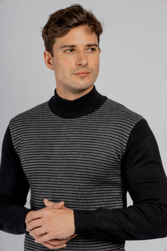 Black Jacquard Half Collar Pullover