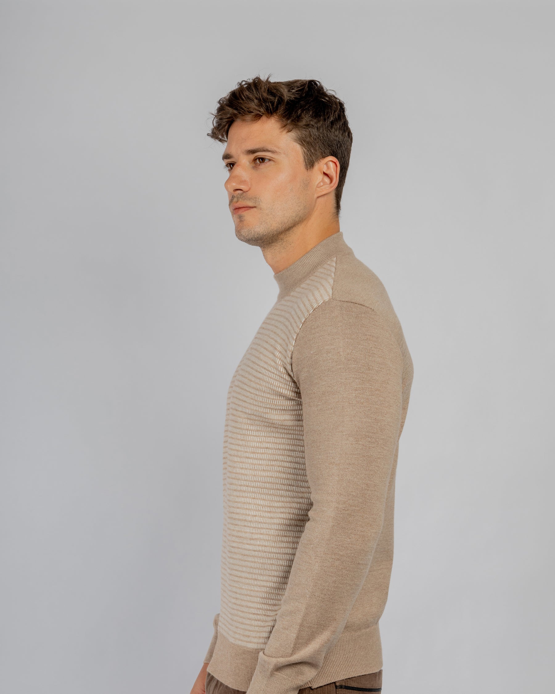 Beige Jacquard Half Collar Pullover