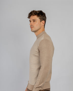 Beige Jacquard Half Collar Pullover