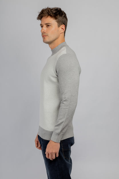 Light Grey Jacquard Half Collar Pullover