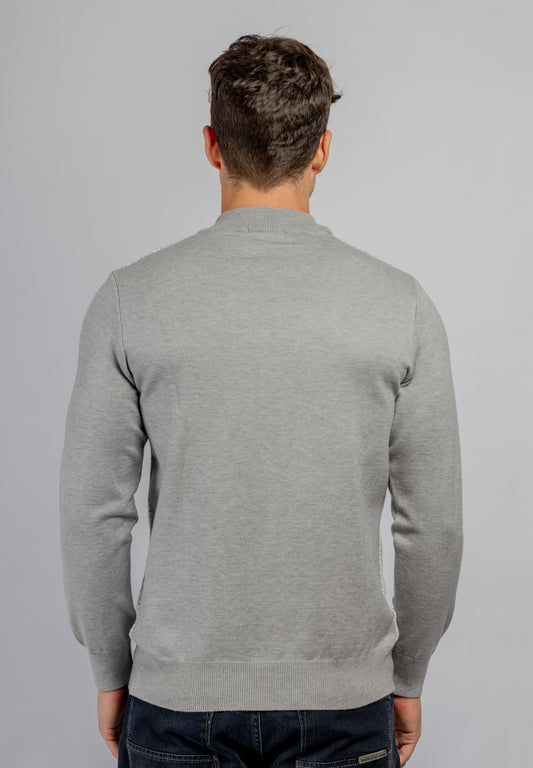 Light Grey Jacquard Half Collar Pullover