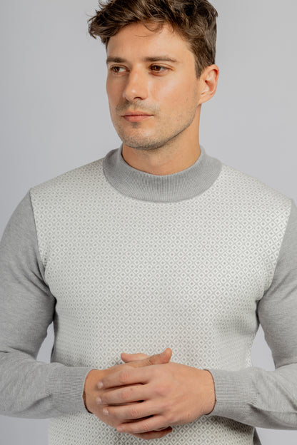 Light Grey Jacquard Half Collar Pullover