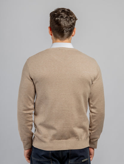 Beige Jacquard V-Neck Pullover