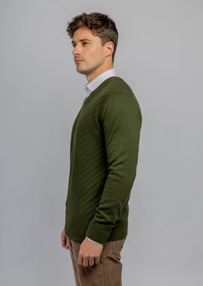 Olive green V-neck links pullover