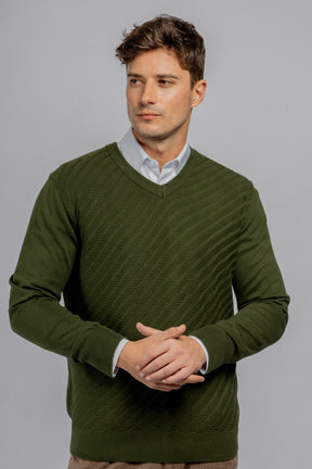 Olive green V-neck links pullover