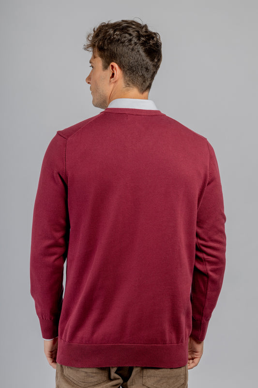 Burgundy cotton V-neck pullover