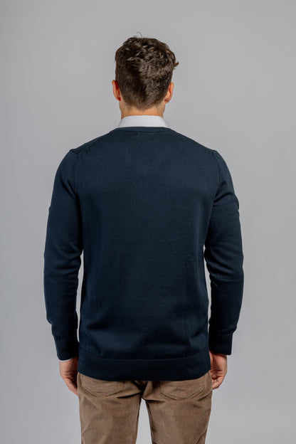 Navy cotton V-neck pullover