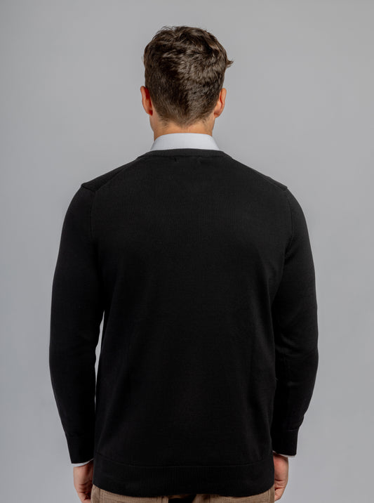 Black cotton V-neck pullover