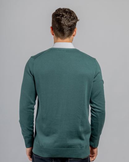 Olive green cotton V-neck pullover