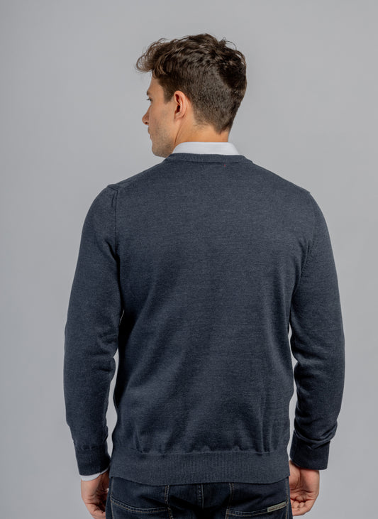 Navy V-neck Links Cotton Pullover