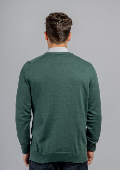 Olive V-neck Links Cotton Pullover