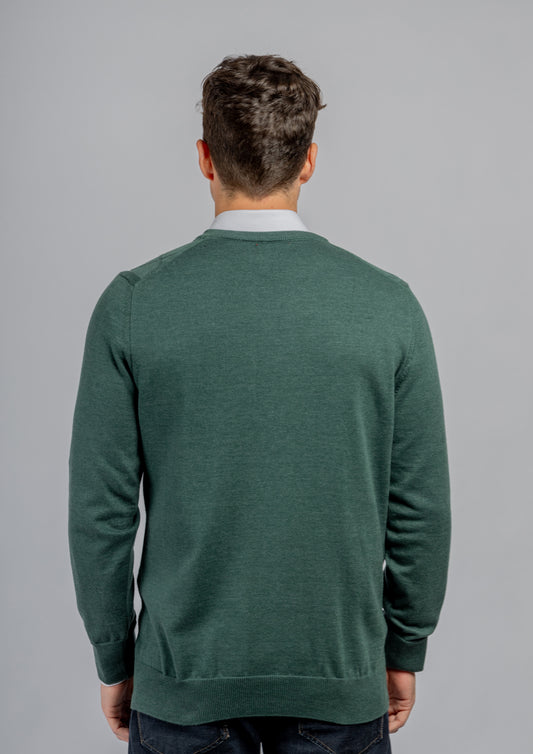 Olive V-neck Links Cotton Pullover