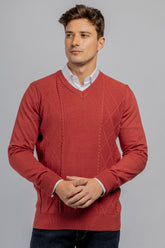 Red V-neck Links Cotton Pullover