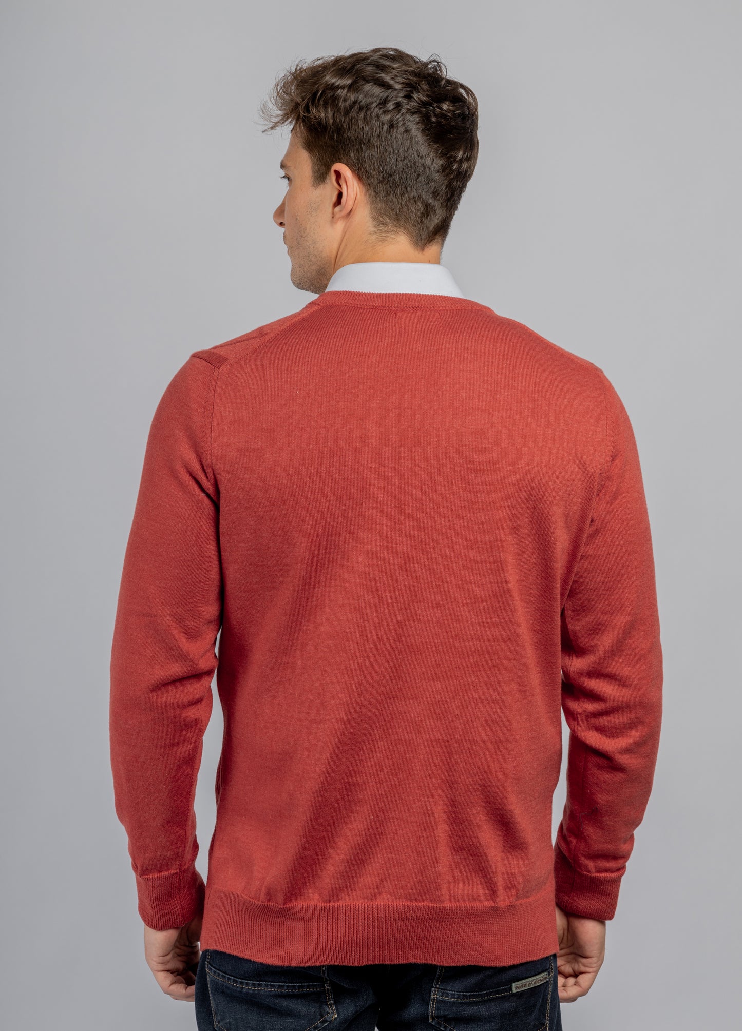 Red V-neck Links Cotton Pullover