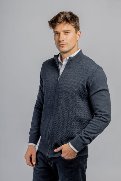 Navy Knitted Cotton Jacket