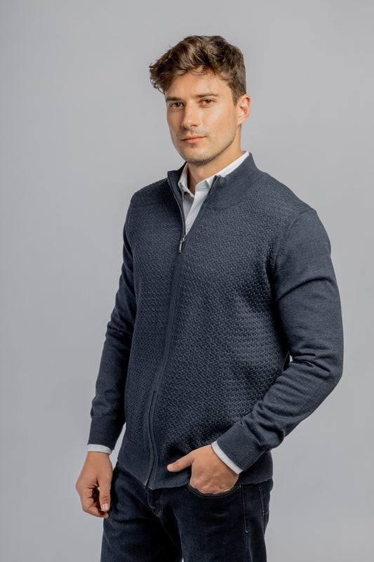 Navy Knitted Cotton Jacket