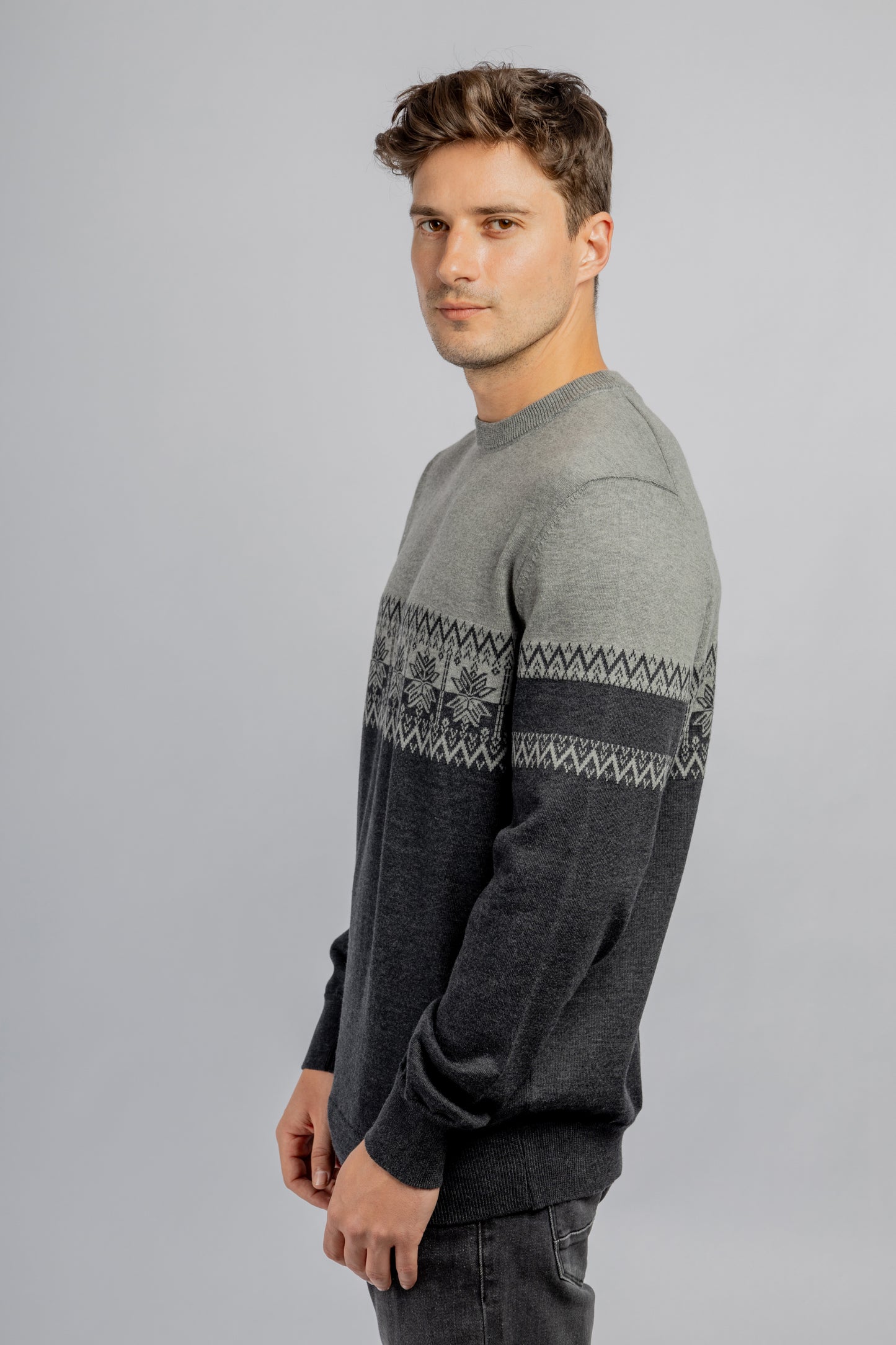 Dark & Light Gray Round Neck cotton pullover