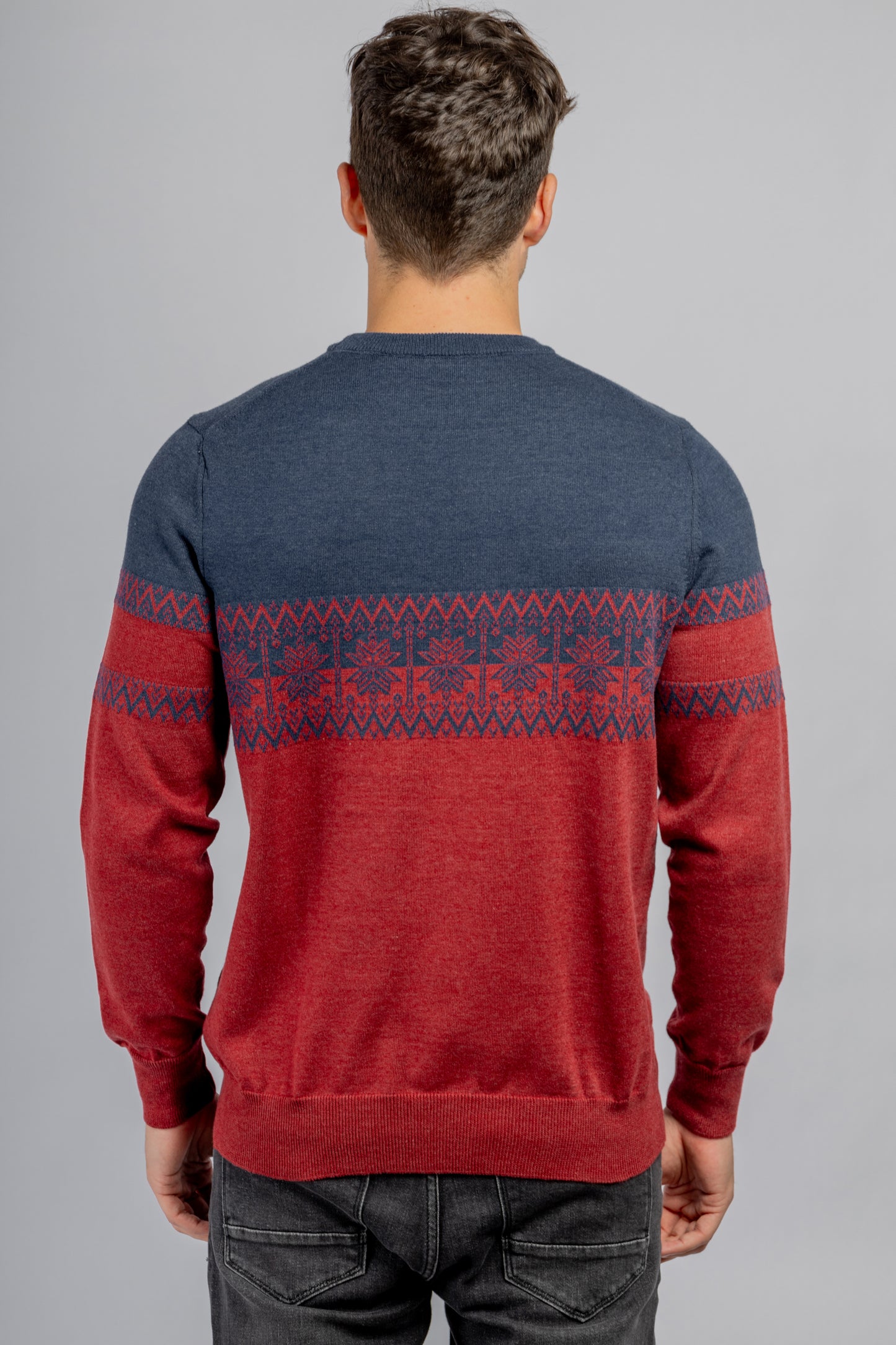 Navy & Burgundy Round Neck cotton pullover