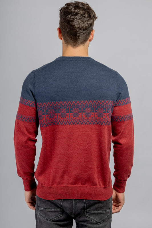 Navy & Burgundy Round Neck cotton pullover