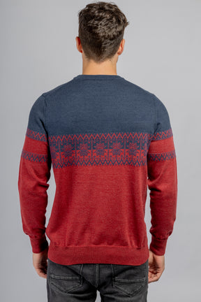 Navy & Burgundy Round Neck cotton pullover