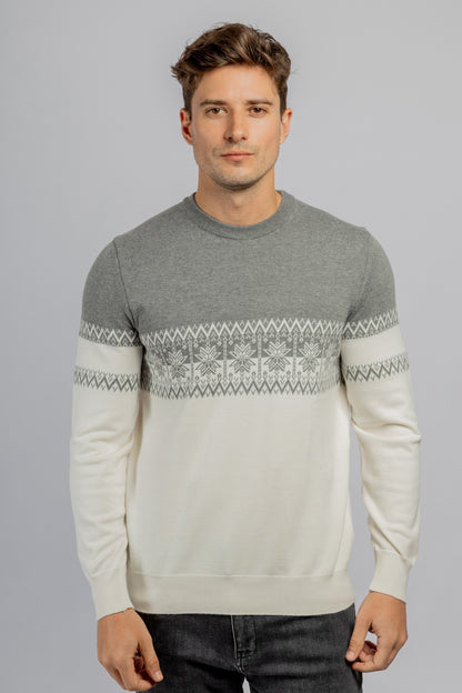 Off-white & Gray Round Neck cotton pullover