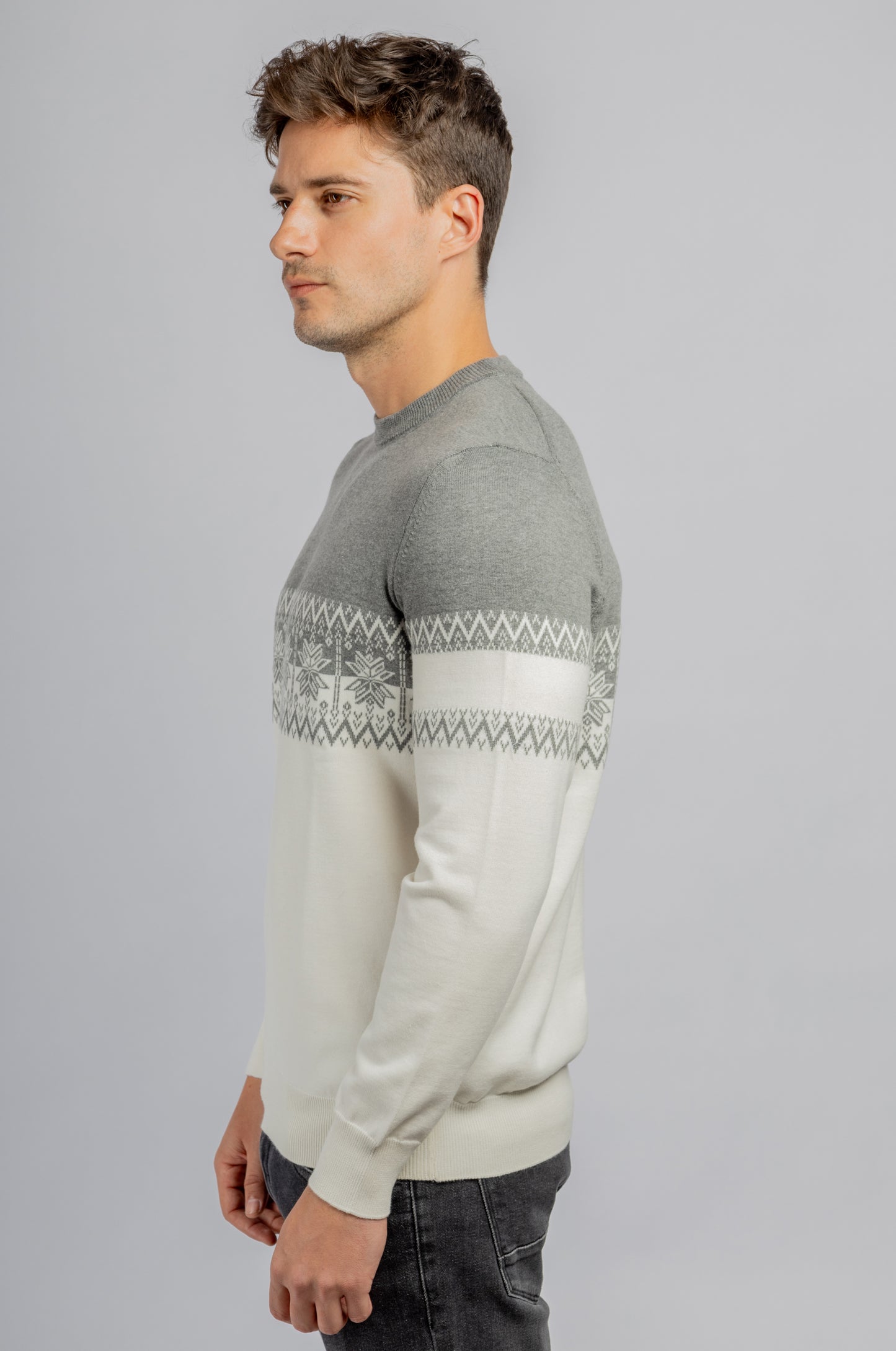 Off-white & Gray Round Neck cotton pullover