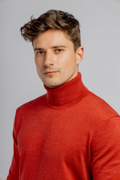 Red cotton high collar pullover