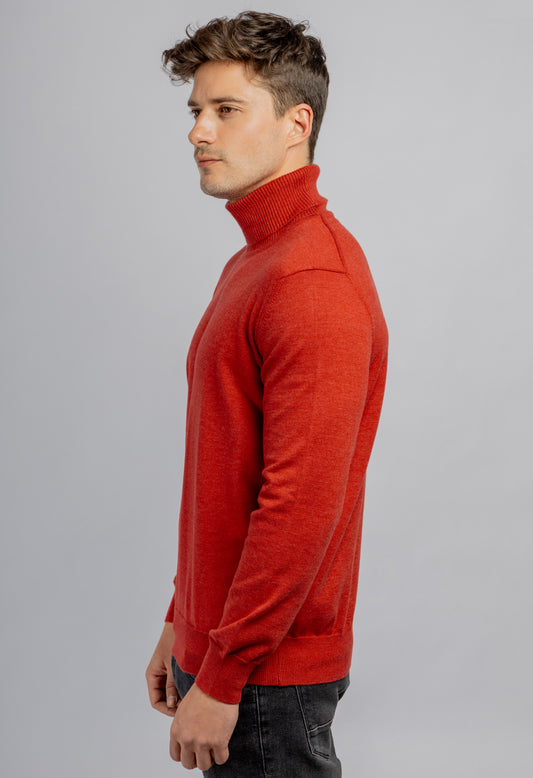 Red cotton high collar pullover