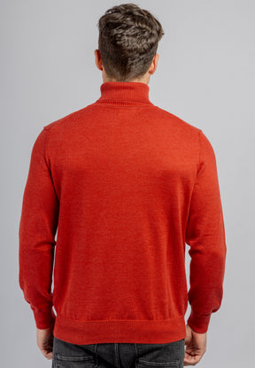 Red cotton high collar pullover