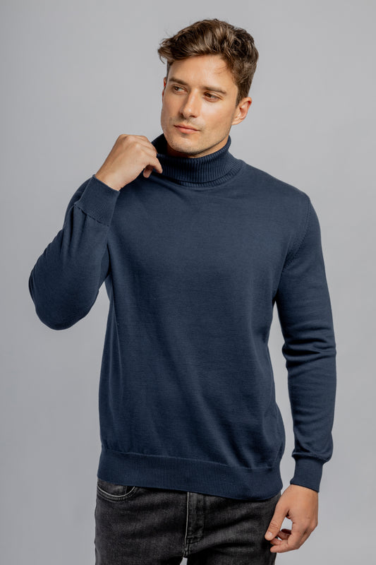 Navy cotton high collar pullover