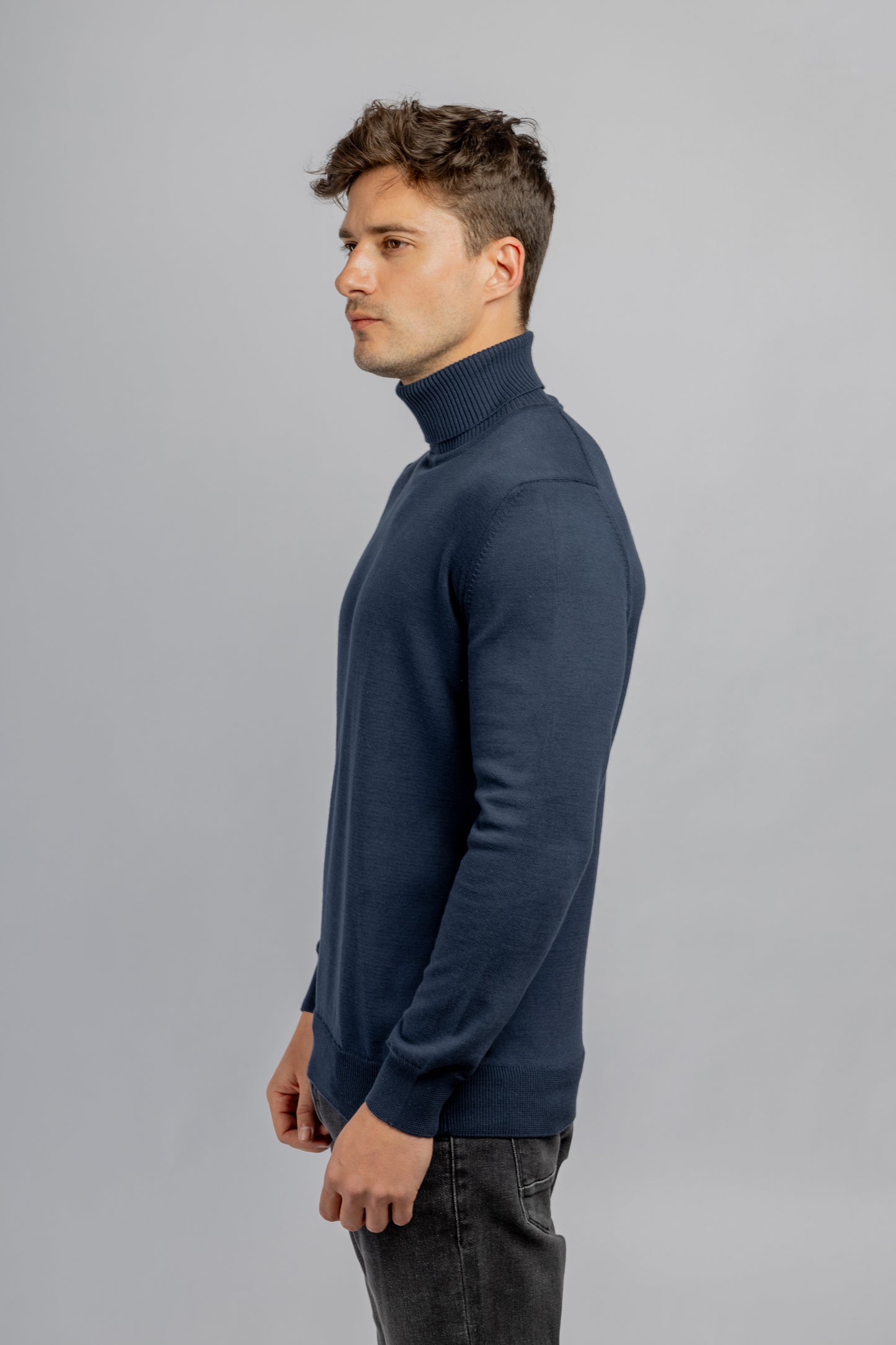 Navy cotton high collar pullover