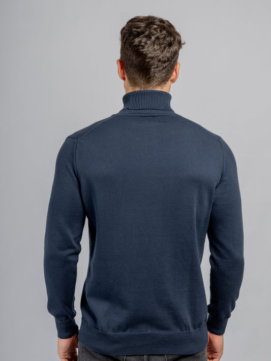 Navy cotton high collar pullover