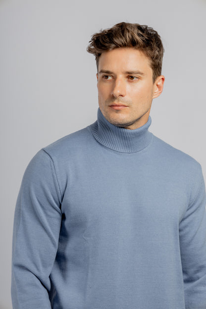 Baby blue cotton high collar pullover