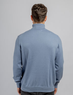 Baby blue cotton high collar pullover