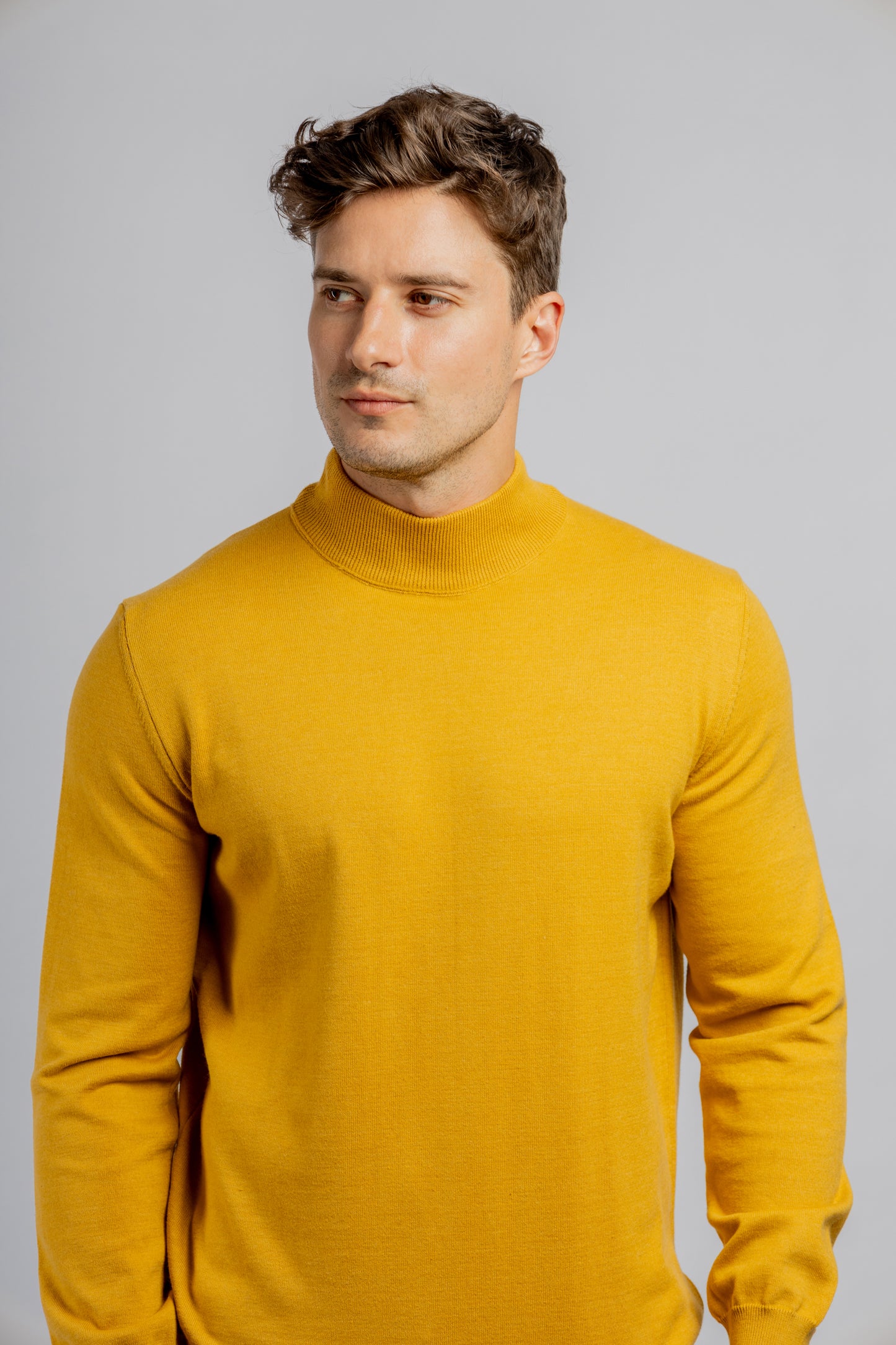 Mustard Half Collar Cotton Basic Plain Pullover