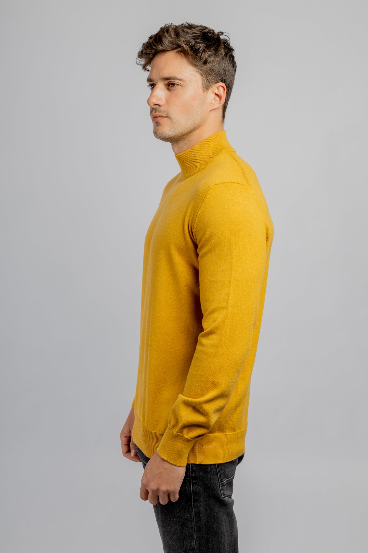 Mustard Half Collar Cotton Basic Plain Pullover