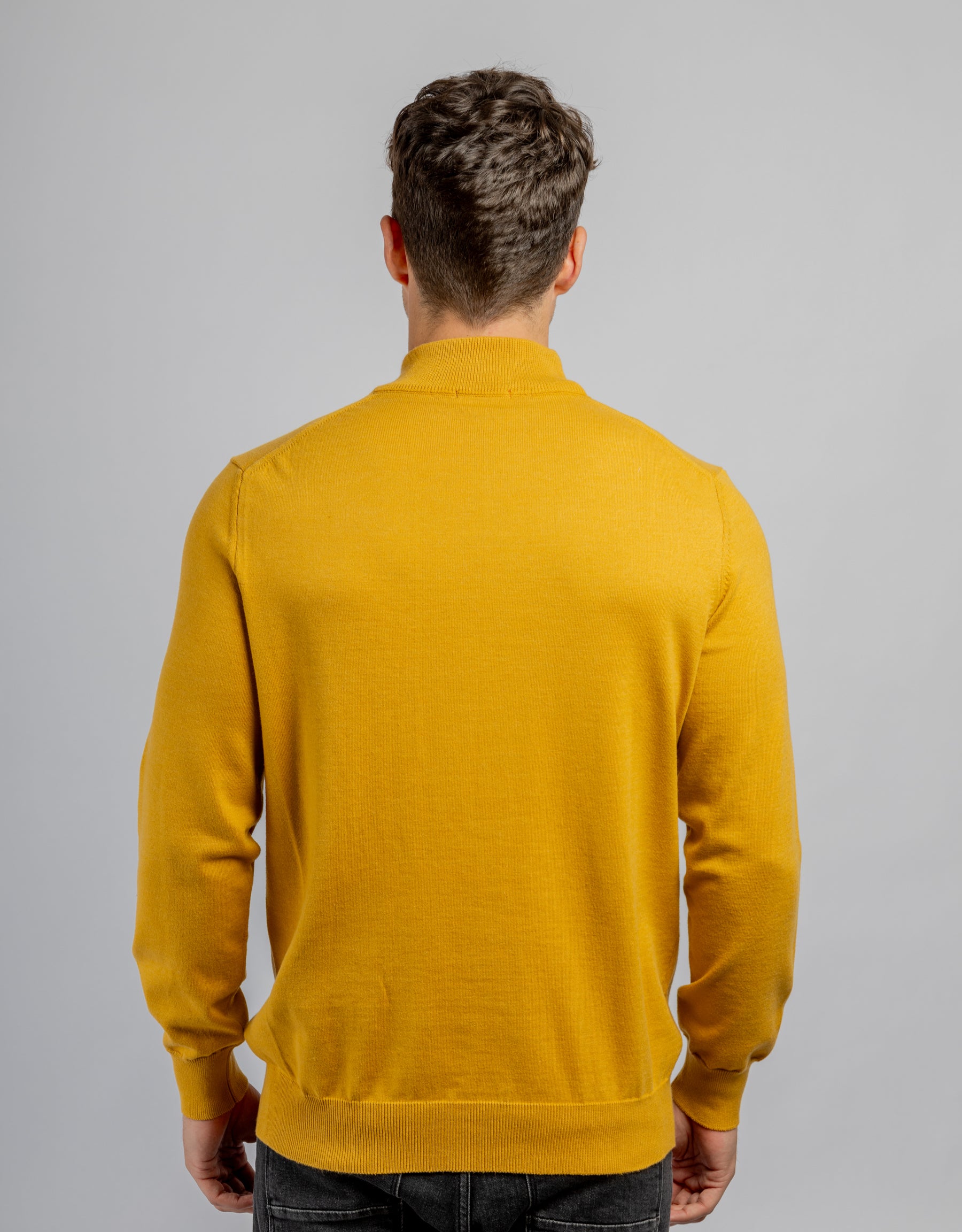 Mustard Half Collar Cotton Basic Plain Pullover