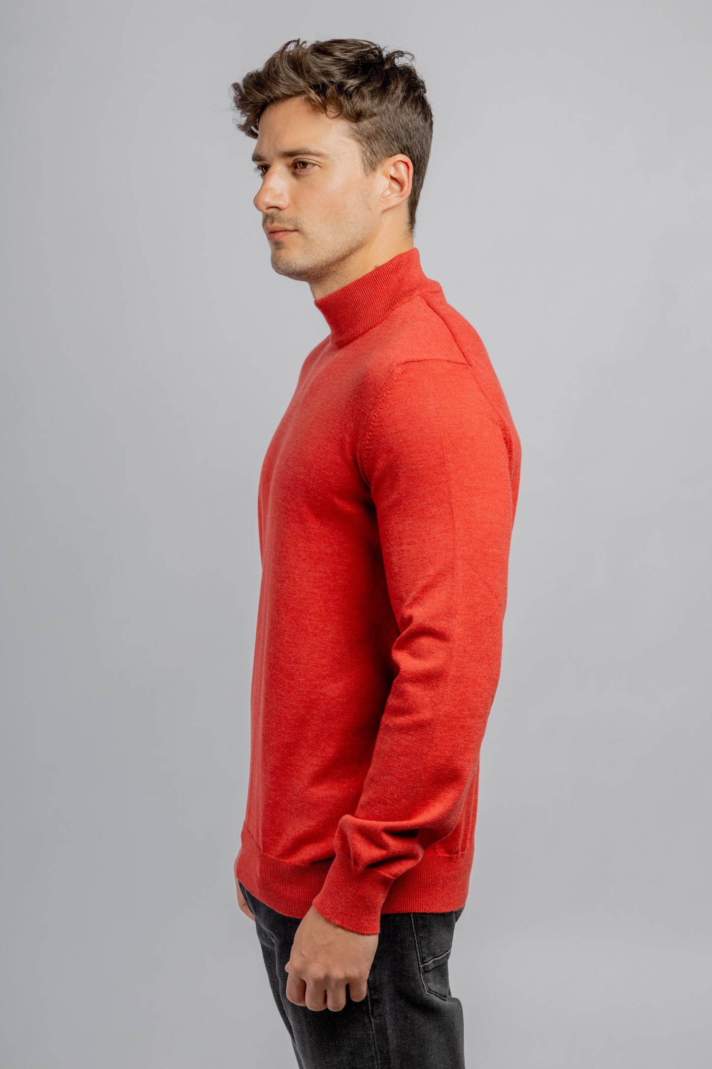 Red Half Collar Cotton Basic Plain Pullover