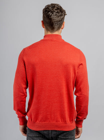 Red Half Collar Cotton Basic Plain Pullover