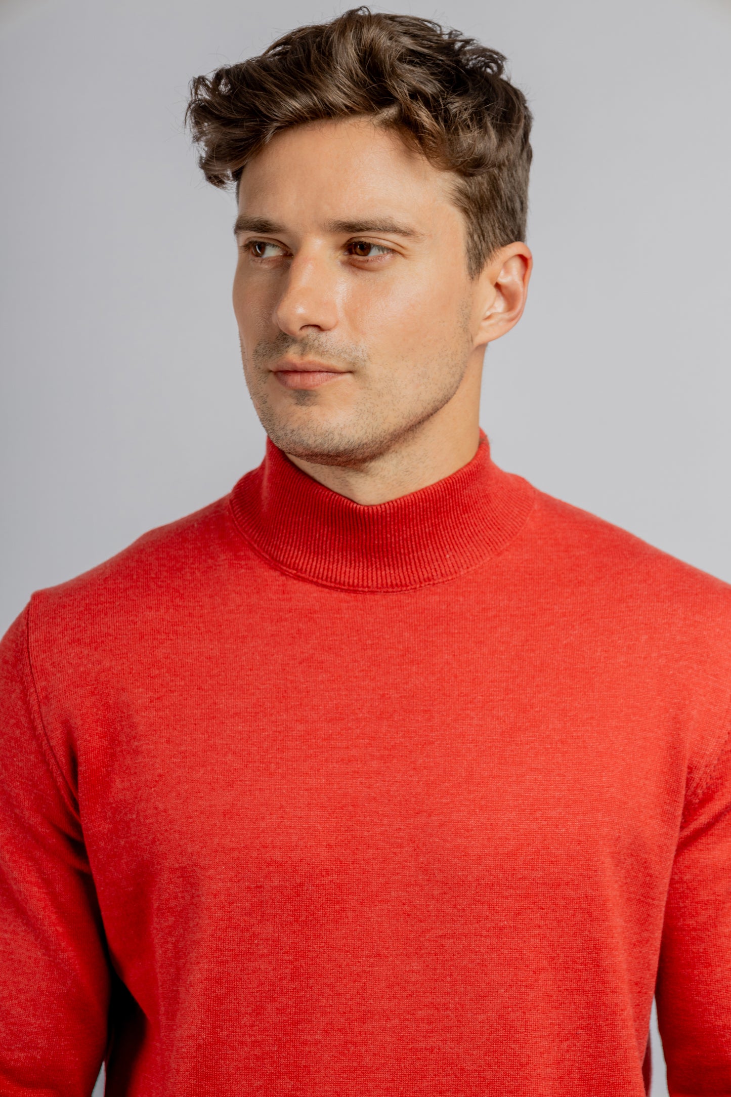 Red Half Collar Cotton Basic Plain Pullover