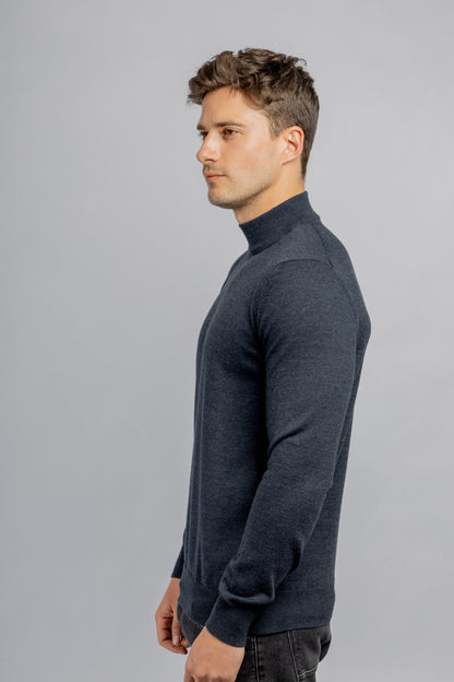 Dark Navy Half Collar Cotton Basic Plain Pullover