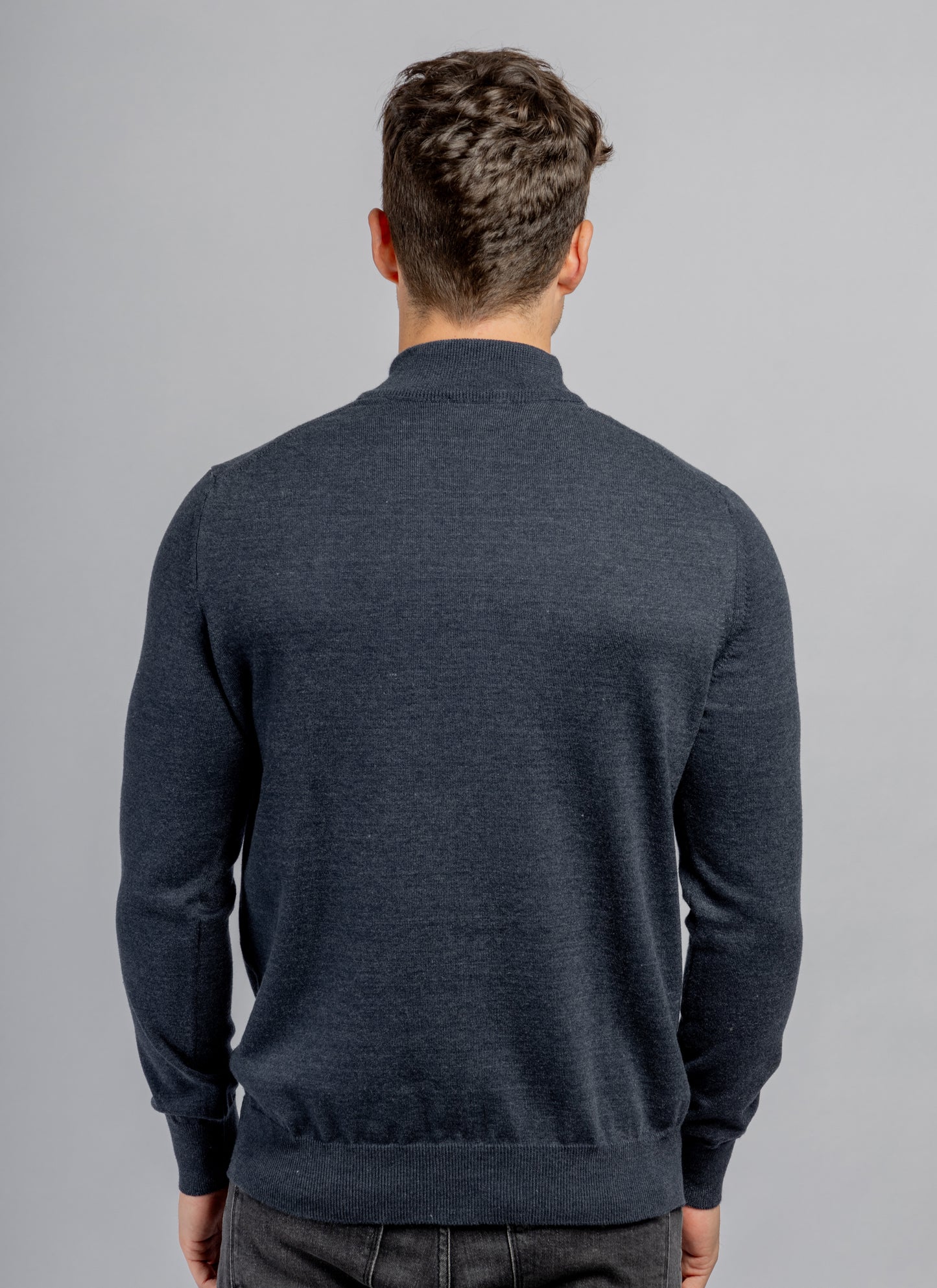 Dark Navy Half Collar Cotton Basic Plain Pullover