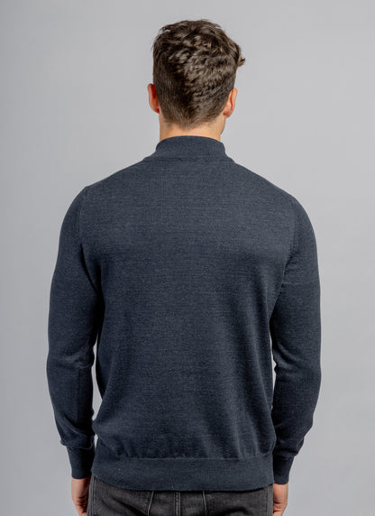 Dark Navy Half Collar Cotton Basic Plain Pullover