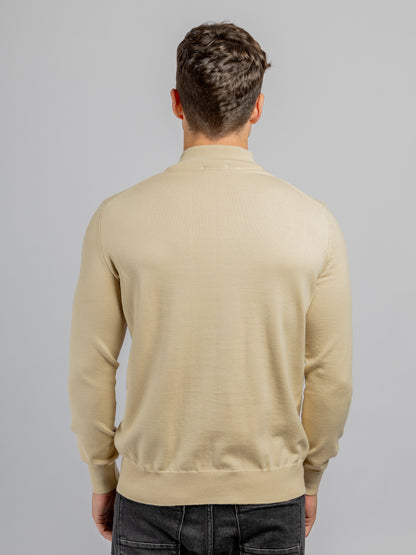 Beige Half Collar Cotton Basic Plain Pullover